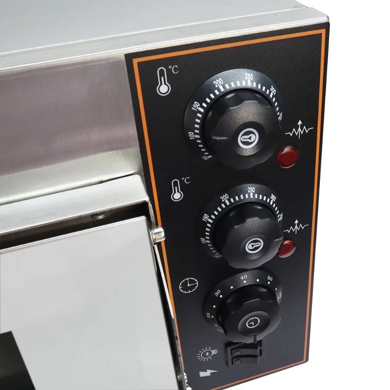 Gewerblicher Elektro-Pizzaofen mit Pizzastein und Timer – Edelstahl-Backofen für Brot, Pizza und Kuchen, 350 °C, automatische Backfunktion