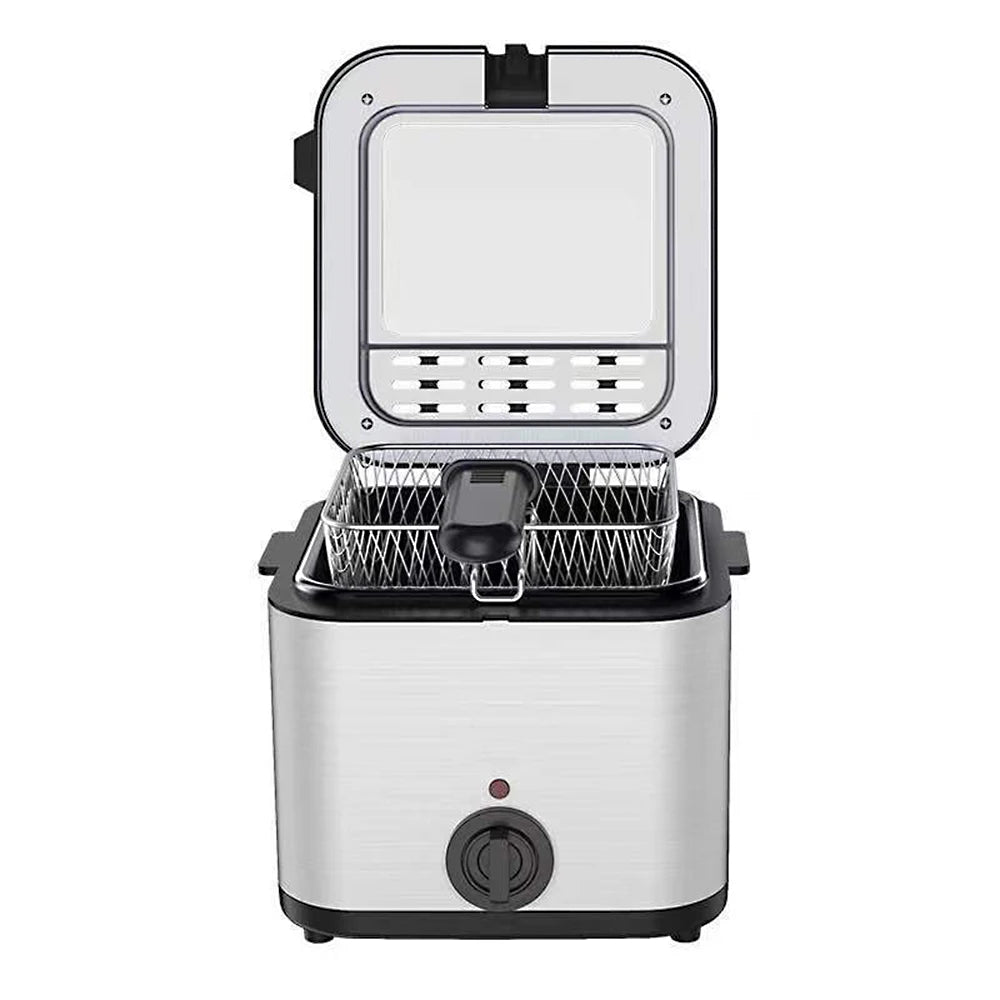 Elektrische Fritteuse 2,5 L – Kompakte Edelstahl-Multifunktionsfritteuse für Zuhause, 1000 W, mit Überhitzungsschutz, für Pommes Frites und Kebab