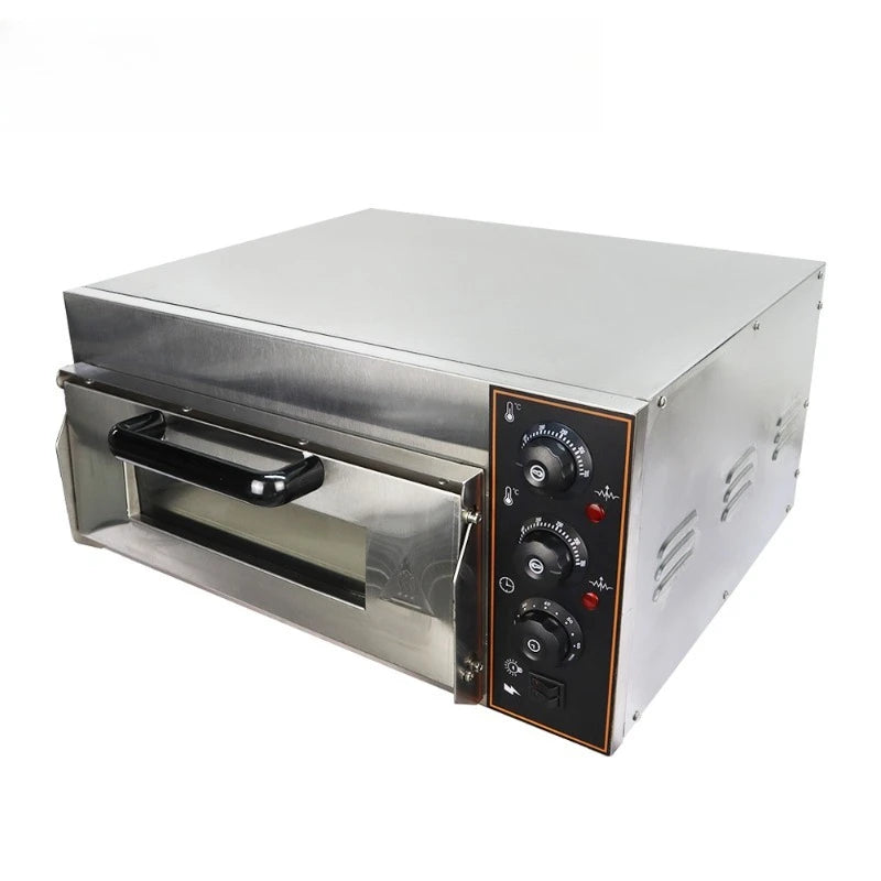 Gewerblicher Elektro-Pizzaofen mit Pizzastein und Timer – Edelstahl-Backofen für Brot, Pizza und Kuchen, 350 °C, automatische Backfunktion