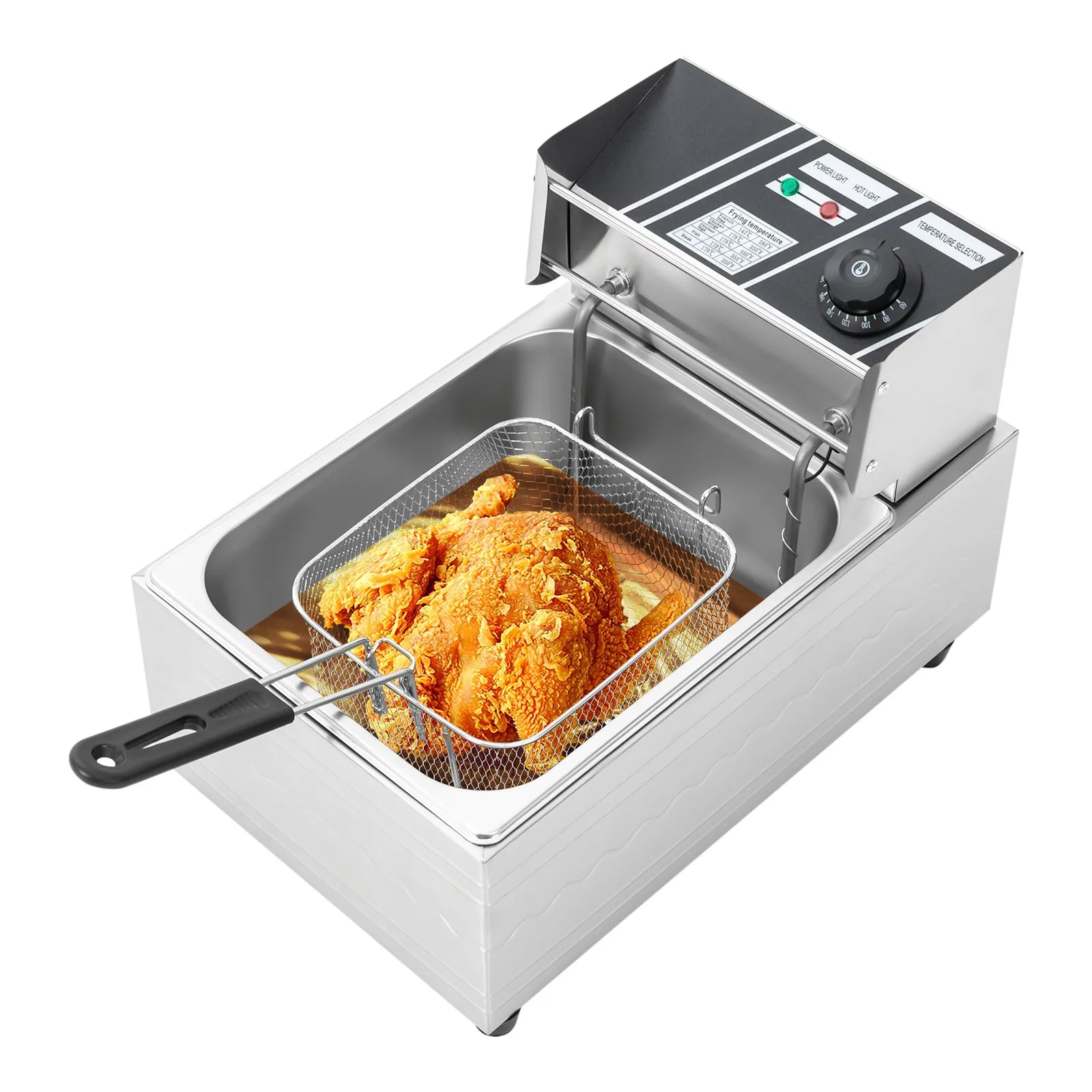 Elektrische Fritteuse 6 L – 2500 W Edelstahl-Gewerbefritteuse mit konstanter Temperatur, großer Kapazität und EU-Stecker, 220 V