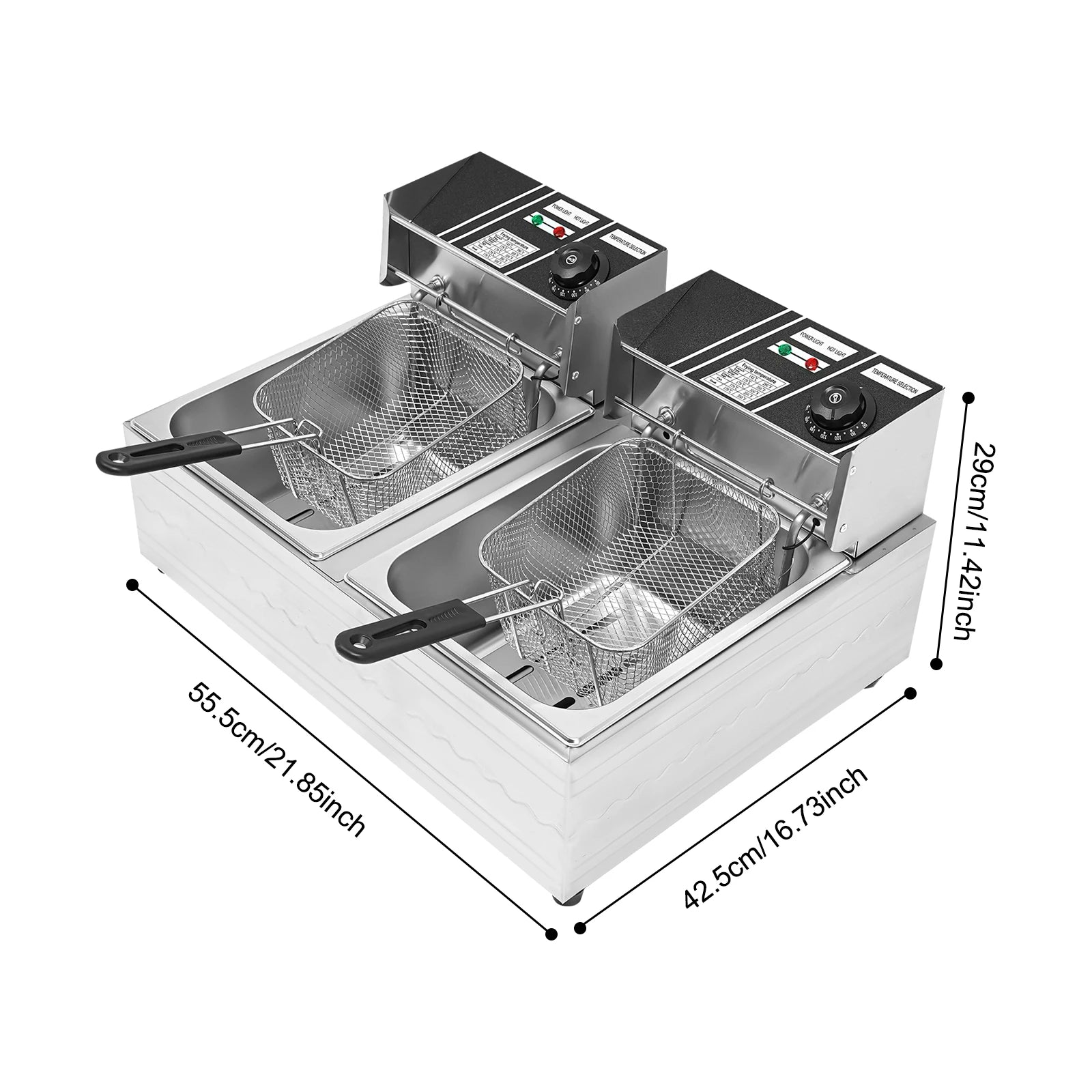 Doppelte elektrische Fritteuse 6 L + 6 L – 2500 W Edelstahl-Arbeitsplattenfritteuse mit Temperaturregelung und Schlackentrenner, 220 V