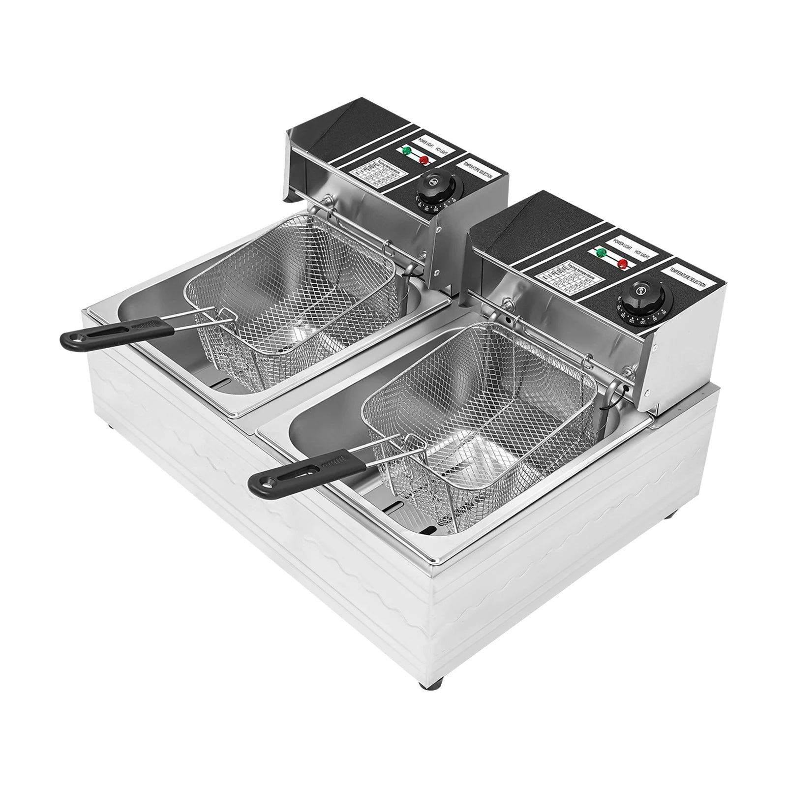 Doppelte elektrische Fritteuse 6 L + 6 L – 2500 W Edelstahl-Arbeitsplattenfritteuse mit Temperaturregelung und Schlackentrenner, 220 V