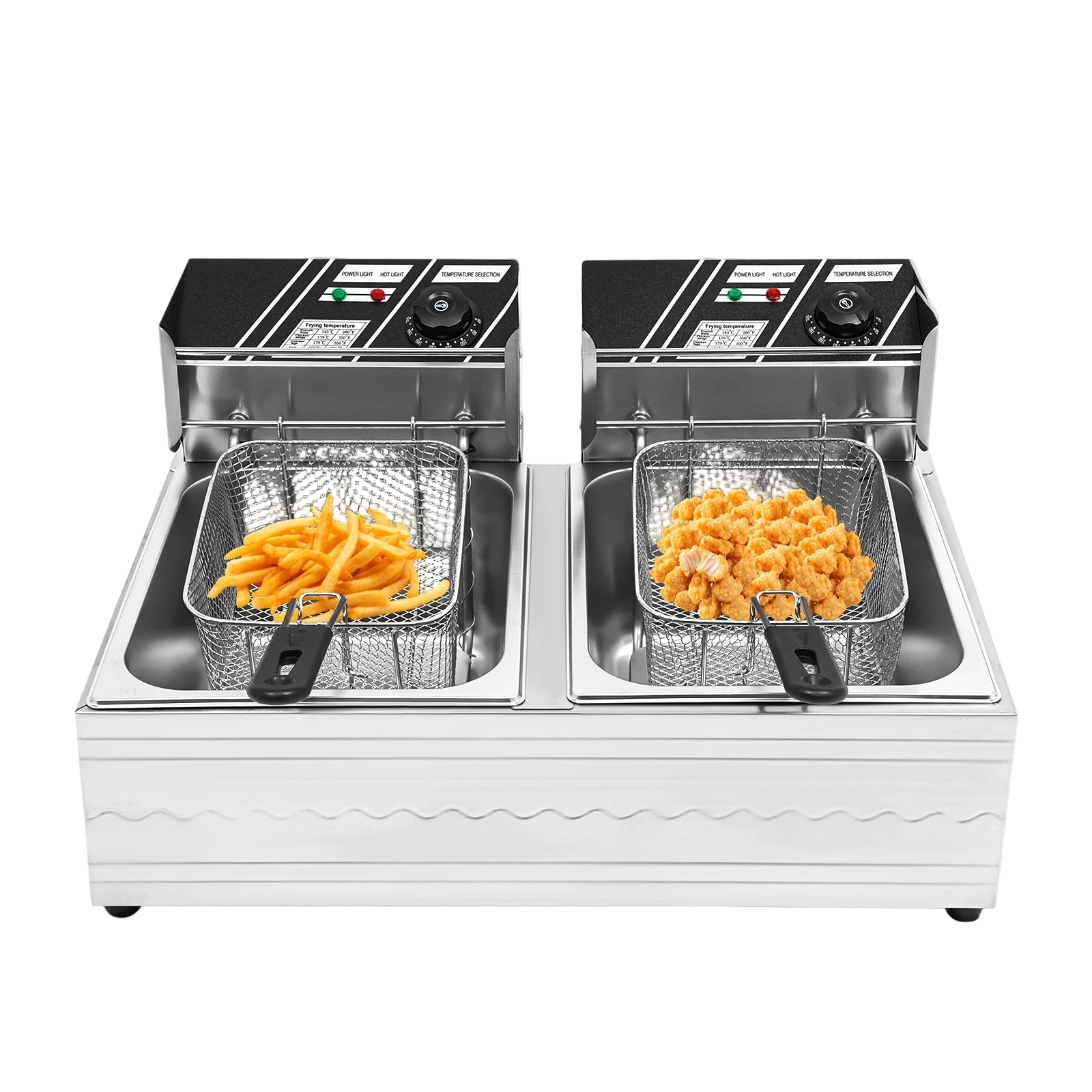 Doppelte elektrische Fritteuse 6 L + 6 L – 2500 W Edelstahl-Arbeitsplattenfritteuse mit Temperaturregelung und Schlackentrenner, 220 V