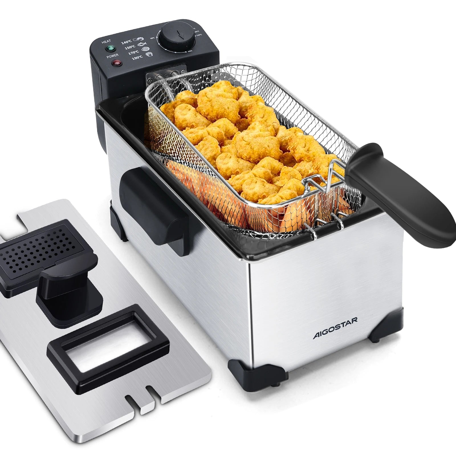 Elektrische Fritteuse aus Edelstahl – 3 L Volumen, 2200 W, mit transparentem Deckel und herausnehmbarer Innenpfanne, BPA-frei