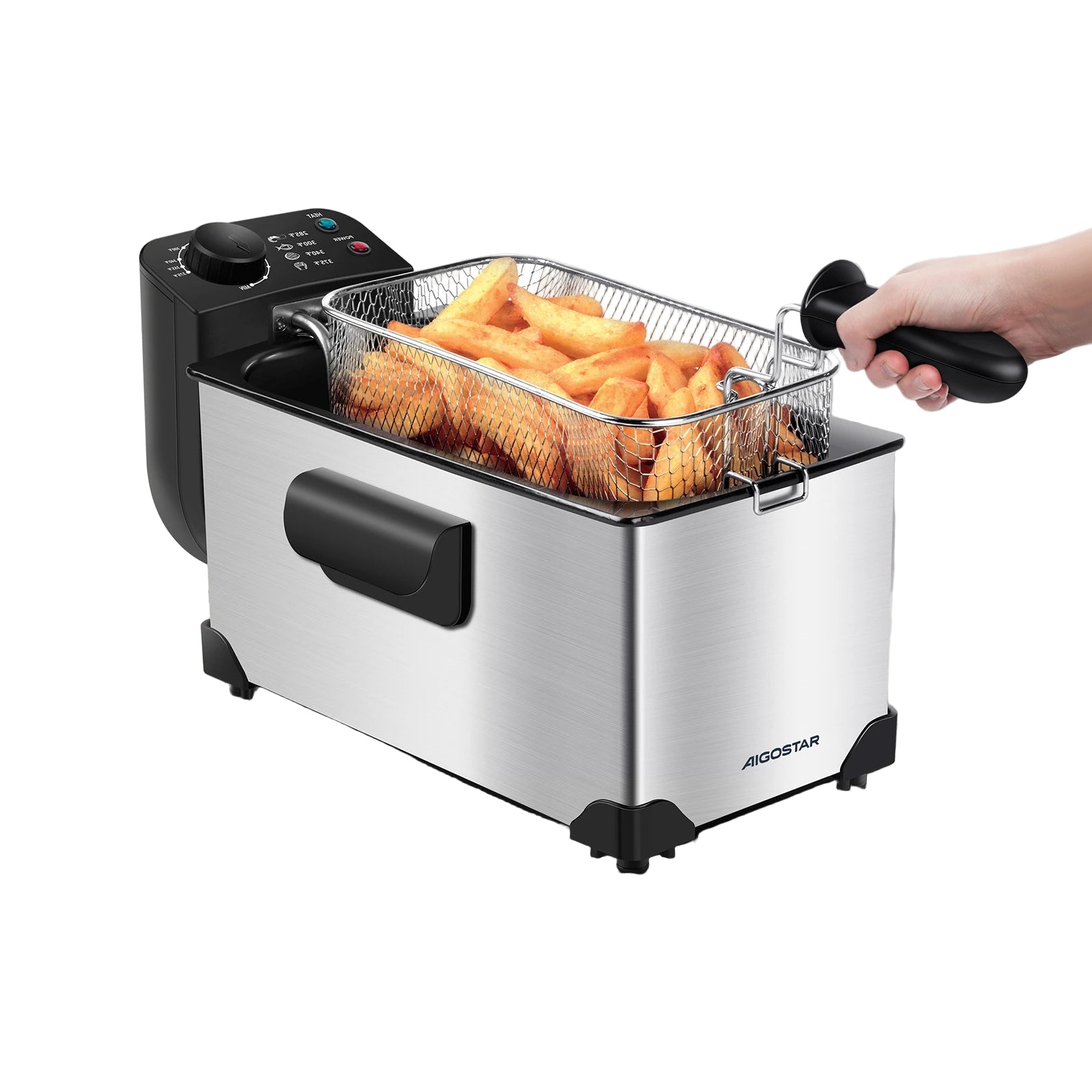 Elektrische Fritteuse aus Edelstahl – 3 L Volumen, 2200 W, mit transparentem Deckel und herausnehmbarer Innenpfanne, BPA-frei