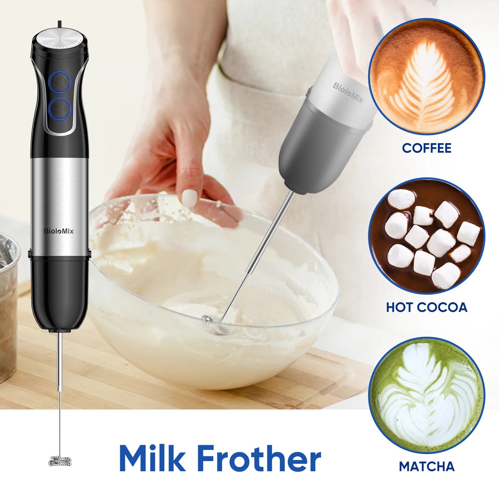 5-in-1 Stabmixer 1500 W – Hochleistungs-Handmixer mit Edelstahlklingen, Kupfermotor und Zubehör für Smoothies, Pürees und Babynahrung
