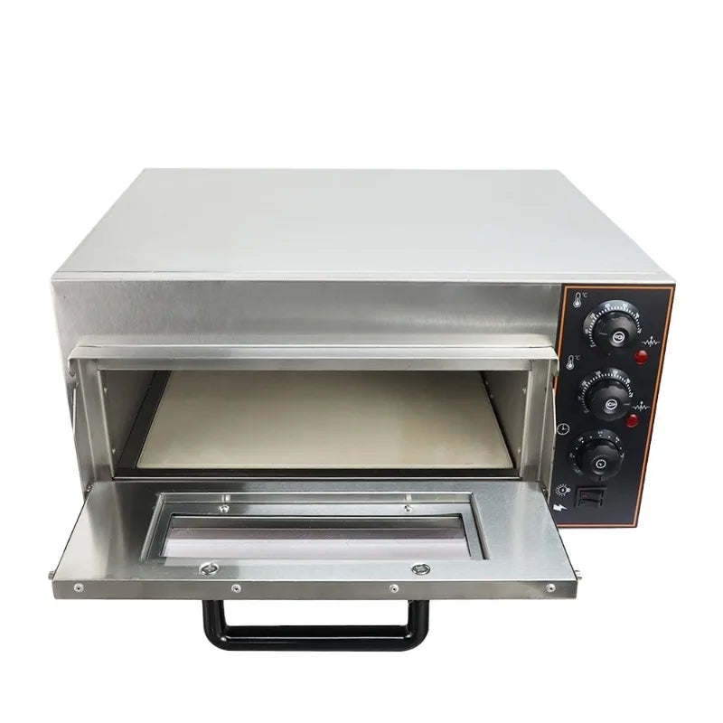 Gewerblicher Elektro-Pizzaofen mit Pizzastein und Timer – Edelstahl-Backofen für Brot, Pizza und Kuchen, 350 °C, automatische Backfunktion