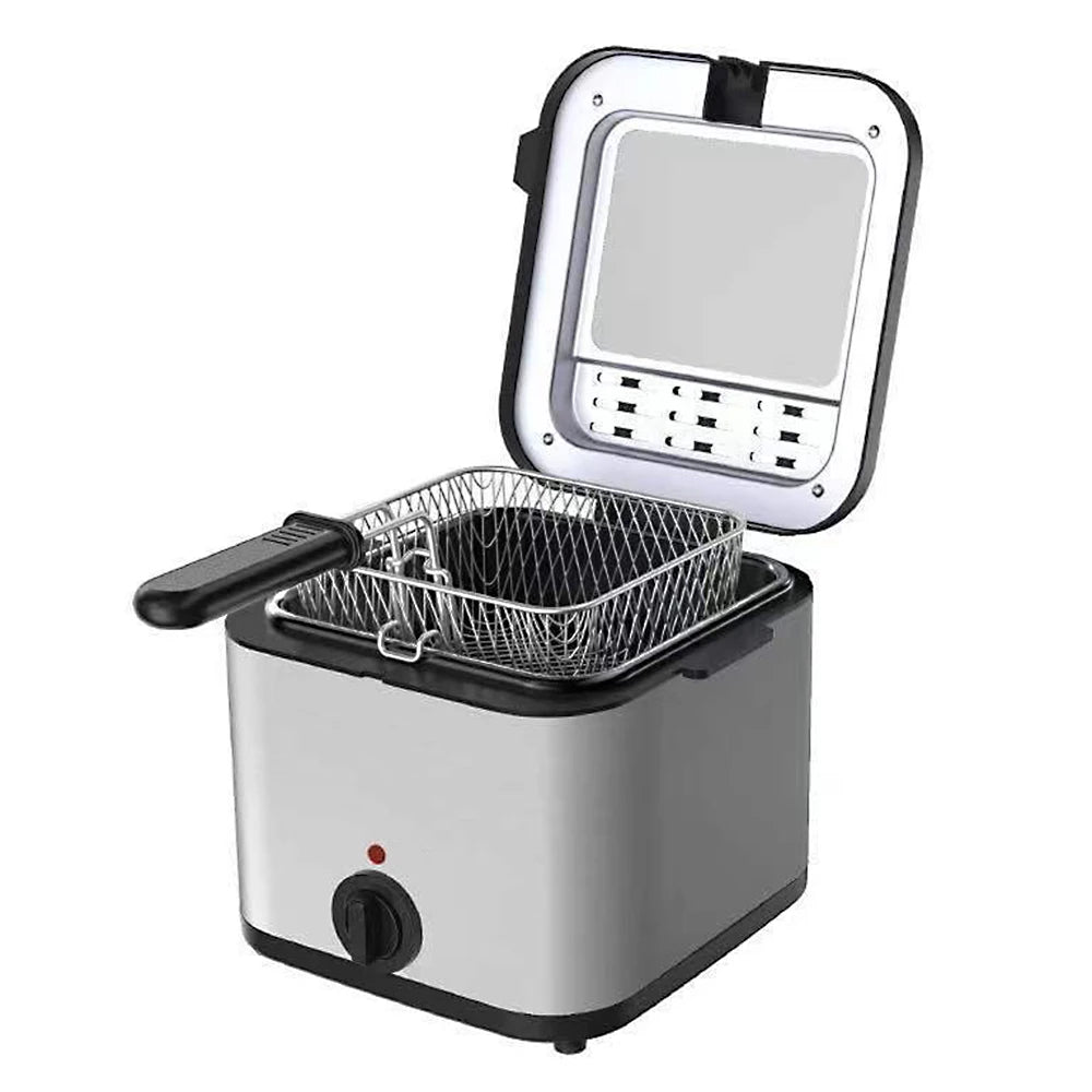 Elektrische Fritteuse 2,5 L – Kompakte Edelstahl-Multifunktionsfritteuse für Zuhause, 1000 W, mit Überhitzungsschutz, für Pommes Frites und Kebab
