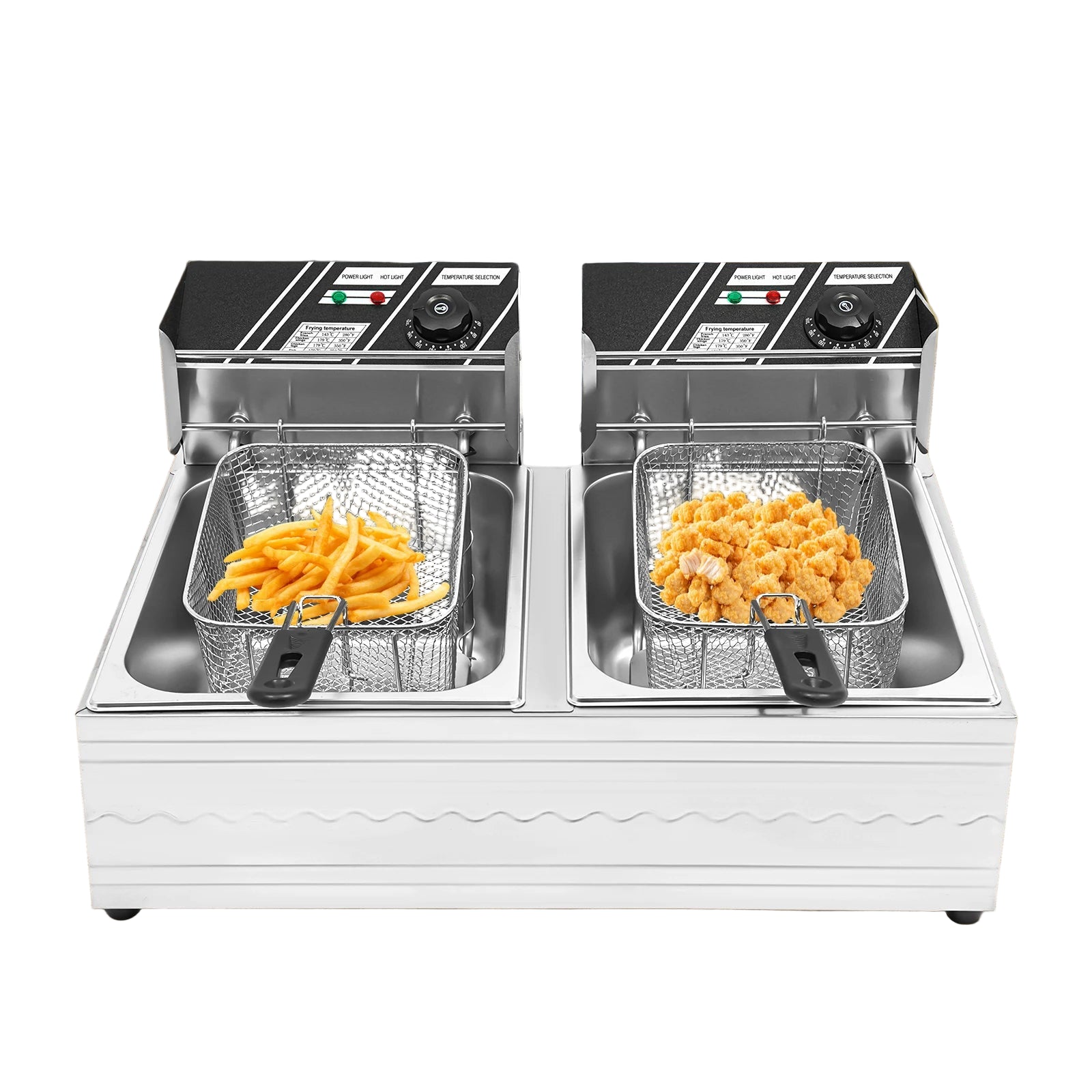 Doppelte elektrische Fritteuse 6 L + 6 L – 2500 W Edelstahl-Arbeitsplattenfritteuse mit Temperaturregelung und Schlackentrenner, 220 V