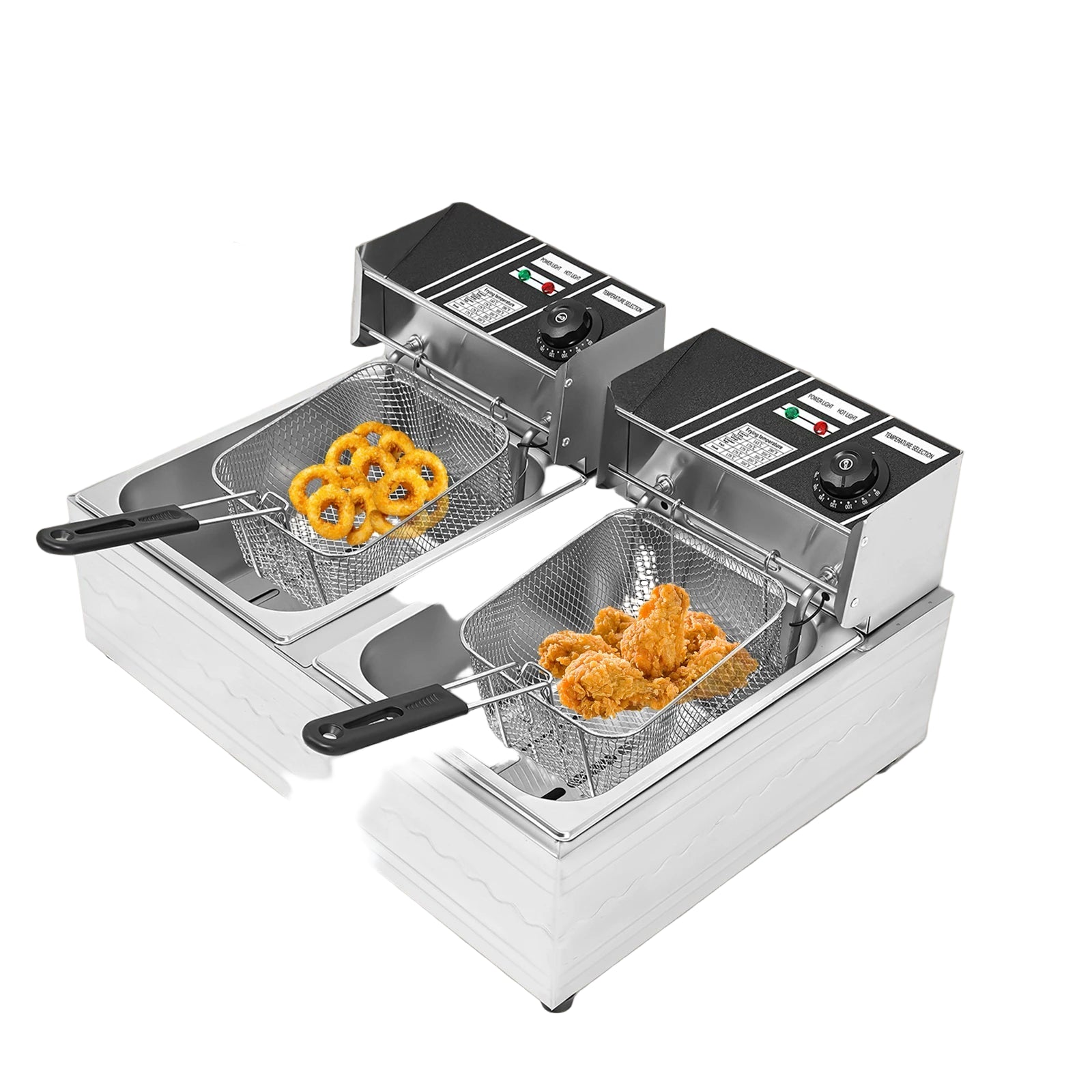Doppelte elektrische Fritteuse 6 L + 6 L – 2500 W Edelstahl-Arbeitsplattenfritteuse mit Temperaturregelung und Schlackentrenner, 220 V